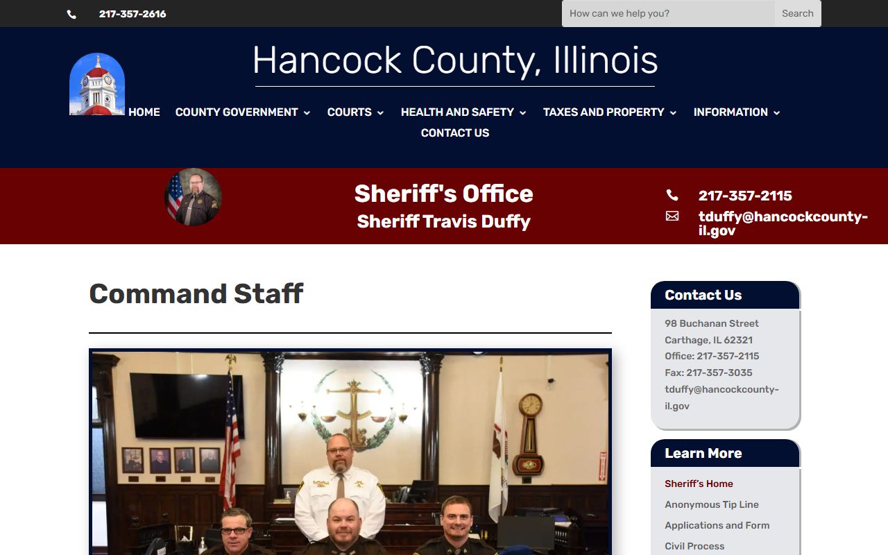 Hancock County Sheriff's Office inmate population contact page